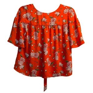 Women’s Ann Taylor Floral Tie Back Blouse in Floral and Orange Sz Sm